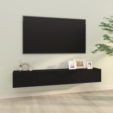 vidaXL Έπιπλα Τηλεόρασης Τοίχου 2 τεμ. Μαύρα 100x30x30cm Επεξ. Ξύλο