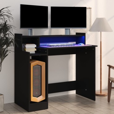 vidaXL Γραφείο με LED Μαύρο 97x45x90cm από Επεξεργασμένο Ξύλο 1 τεμ.