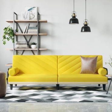 vidaXL Καναπές Κρεβάτι με Μπράτσα Ανοιχτό Κίτρινο Υφασμάτινος 205x100x47cm 1 τεμ. Γωνιακός
