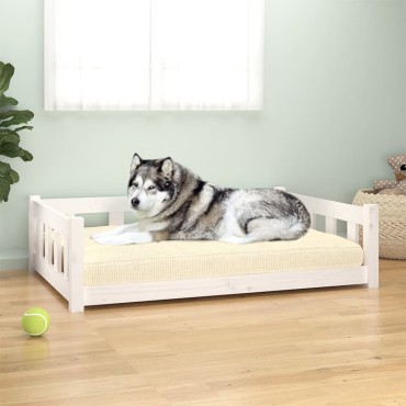 vidaXL Κρεβάτι Σκύλου Λευκό 105,5x75,5x28 εκ. από Μασίφ Ξύλο Πεύκου