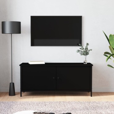 vidaXL Έπιπλο Τηλεόρασης με Πόρτες Μαύρο 102x35x45cm Επεξεργ. Ξύλο