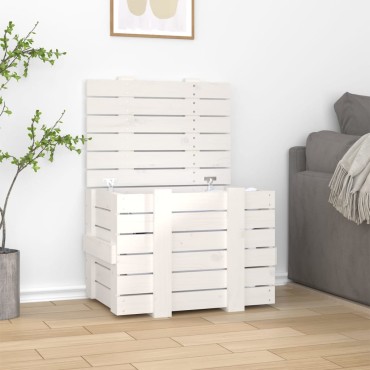 vidaXL Κουτί Αποθήκευσης Λευκό 58x40,5x42 εκ. από Μασίφ Ξύλο Πεύκου