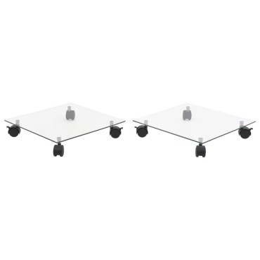 vidaXL Βάσεις Φυτών με Ρόδες 2 τεμ. Τετράγωνες 35x35 εκ. Ψημένο Γυαλί