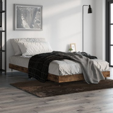 vidaXL Πλαίσιο Κρεβ. Χωρ. Στρώμα Καπνιστή Δρυς 90x200cm Επεξ. Ξύλο 1 τεμ. - Μονό