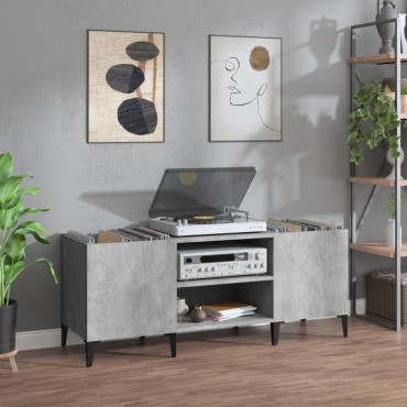 vidaXL Δισκοθήκη Γκρι Σκυροδέματος 121x38x48cm Επεξεργασμένο Ξύλο 1 τεμ.