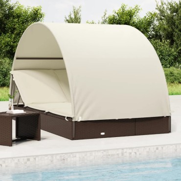 vidaXL Ξαπλώστρα 2 Ατόμων Στρογγ. Οροφή Καφέ 211x112x140cm Συνθ. Ρατάν 1 τεμ.