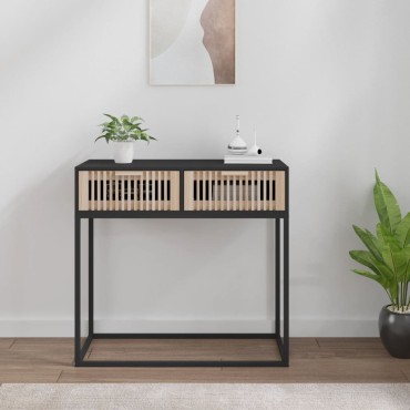 vidaXL Τραπέζι Κονσόλα Μαύρο 80x30x75cm Επεξεργασμένο Ξύλο / Σίδηρος 1 τεμ.