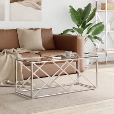 vidaXL Τραπέζι Σαλονιού 110x45x45cm από Ανοξ. Ατσάλι και Γυαλί 1 τεμ.