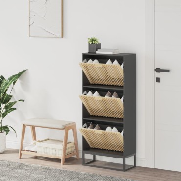 vidaXL Παπουτσοθήκη Μαύρη 52x25x120cm από Επεξεργασμένο Ξύλο
