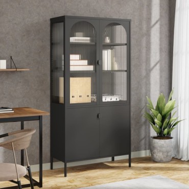 vidaXL Ψηλό Ντουλάπι Μαύρο 90x40x180cm από Γυαλί και Ατσάλι 1 τεμ.