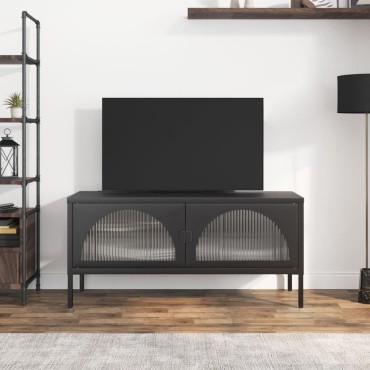 vidaXL Έπιπλο Τηλεόρασης Μαύρο 105x35x50cm από Γυαλί και Ατσάλι