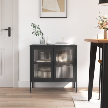 vidaXL Ντουλάπι Μαύρο 70x35x70cm από Γυαλί και Ατσάλι 1 τεμ.