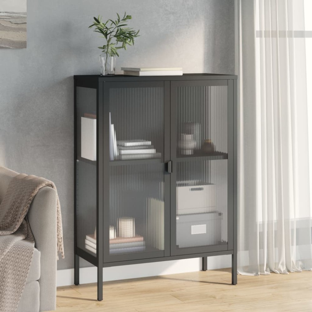 vidaXL Ντουλάπι Μαύρο 75x35x105cm από Γυαλί και Ατσάλι 1 τεμ.