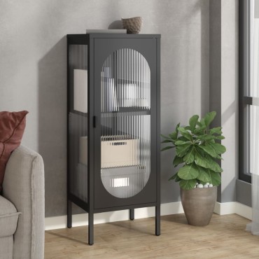 vidaXL Μπουφές Μαύρος 40x35x105cm από Γυαλί και Ατσάλι 1 τεμ.