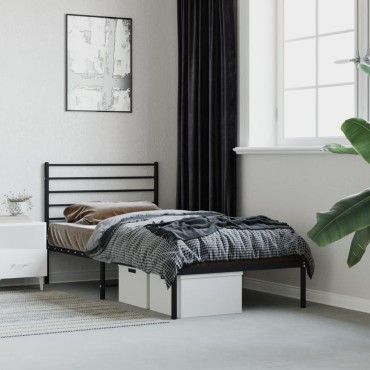 vidaXL Πλαίσιο Κρεβατιού με Κεφαλάρι Μαύρο 90x200cm Μεταλλικό 1 τεμ. - Μονό