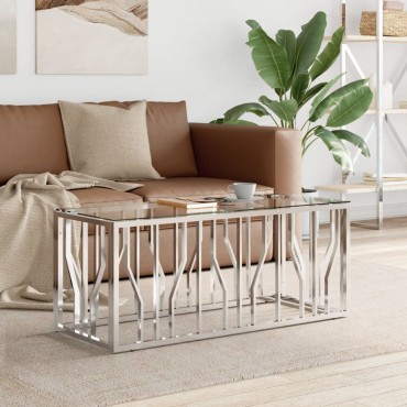 vidaXL Τραπέζι Σαλονιού 110x45x45cm από Ανοξ. Ατσάλι και Γυαλί 1 τεμ.