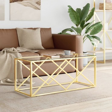 vidaXL Τραπέζι Σαλονιού 110x45x45cm από Ανοξ. Ατσάλι και Γυαλί 1 τεμ.