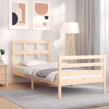 vidaXL Πλαίσιο Κρεβατιού με Κεφαλάρι 90x200cm από Μασίφ Ξύλο 1 τεμ. - Μονό