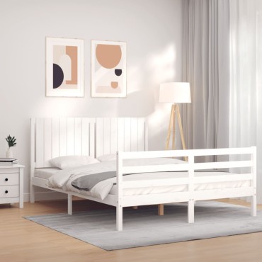 vidaXL Πλαίσιο Κρεβατιού με Κεφαλάρι Λευκό 160x200cm Μασίφ Ξύλο 1 τεμ. - Διπλό