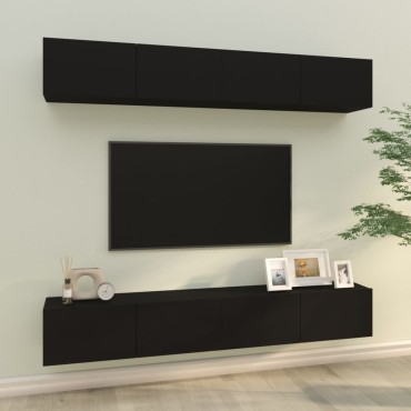 vidaXL Έπιπλα Τηλεόρασης Τοίχου 4 τεμ. Μαύρα 100x30x30cm