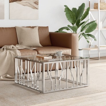 vidaXL Τραπέζι Σαλονιού 80x80x40cm από Ανοξείδωτο Ατσάλι και Γυαλί 1 τεμ.