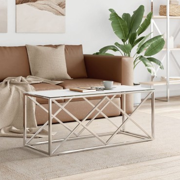 vidaXL Τραπέζι Σαλονιού 110x45x45cm από Ανοξ. Ατσάλι και Γυαλί 1 τεμ.