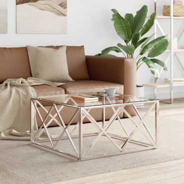 vidaXL Τραπέζι Σαλονιού 80x80x40cm από Ανοξείδωτο Ατσάλι και Γυαλί 1 τεμ.