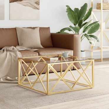 vidaXL Τραπέζι Σαλονιού 80x80x40cm από Ανοξείδωτο Ατσάλι και Γυαλί 1 τεμ.