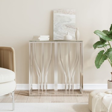 vidaXL Τραπέζι Κονσόλα 70x30x70cm από Ανοξείδωτο Ατσάλι και Γυαλί 1 τεμ.