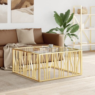 vidaXL Τραπέζι Σαλονιού 100x100x50cm από Ανοξείδωτο Ατσάλι και Γυαλί 1 τεμ.