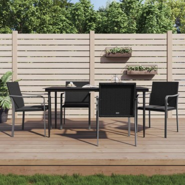 vidaXL Καρέκλες Κήπου με Μαξιλάρια 4 τεμ. Μαύρες 56x59x84cm Συνθ. Ρατάν