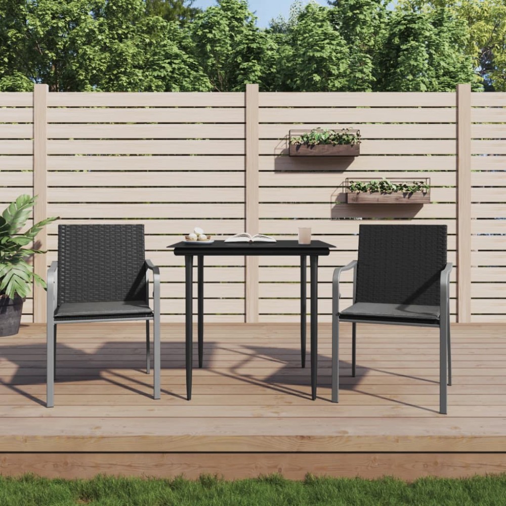 vidaXL Καρέκλες Κήπου 2 τεμ. Μαύρο 56x59x84cm Συνθ. Ρατάν & Μαξιλάρια