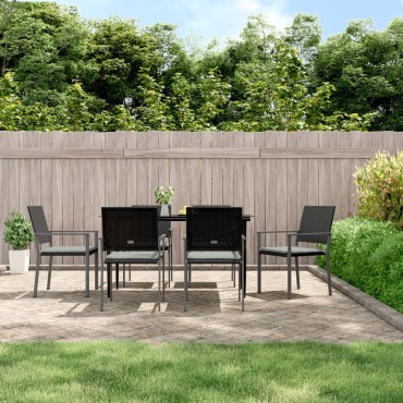vidaXL Καρέκλες Κήπου 6 τεμ. Μαύρο 54x62,5x89cm Συνθ. Ρατάν&Μαξιλάρια