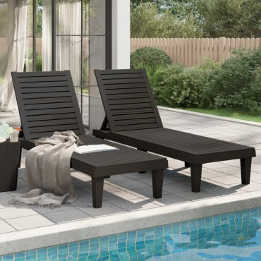 vidaXL Ξαπλώστρες 2 τεμ. Μαύρες 155x58x83cm από Πολυπροπυλένιο