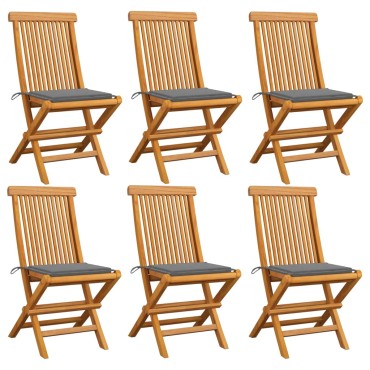 vidaXL Καρέκλες Κήπου 6 τεμ. από Μασίφ Ξύλο Teak με Γκρι Μαξιλάρια 47x60x89cm