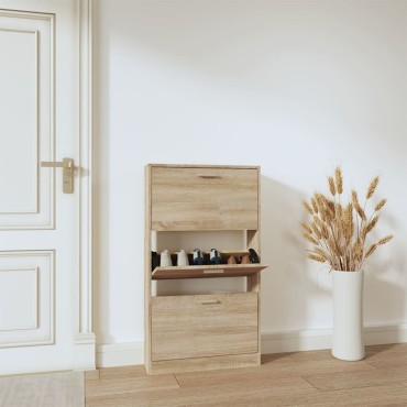 vidaXL Παπουτσοθήκη Χρώμα Δρυός 59x17x108cm από Επεξεργασμένο Ξύλο