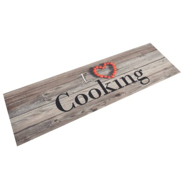 vidaXL Χαλί Κουζίνας Πλενόμενο Επιγρ. Cooking Γκρι 45x150 εκ. Βελούδο