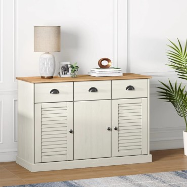 vidaXL Μπουφές με Συρτάρια VIGO Λευκό 113x40x75cm Μασίφ Ξύλο Πεύκου 1 τεμ.
