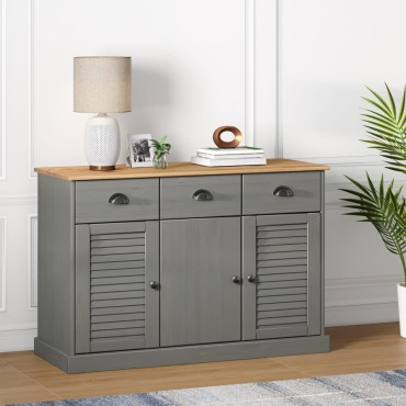 vidaXL Μπουφές με Συρτάρια VIGO Γκρι 113x40x75cm Μασίφ Ξύλο Πεύκο 1 τεμ.