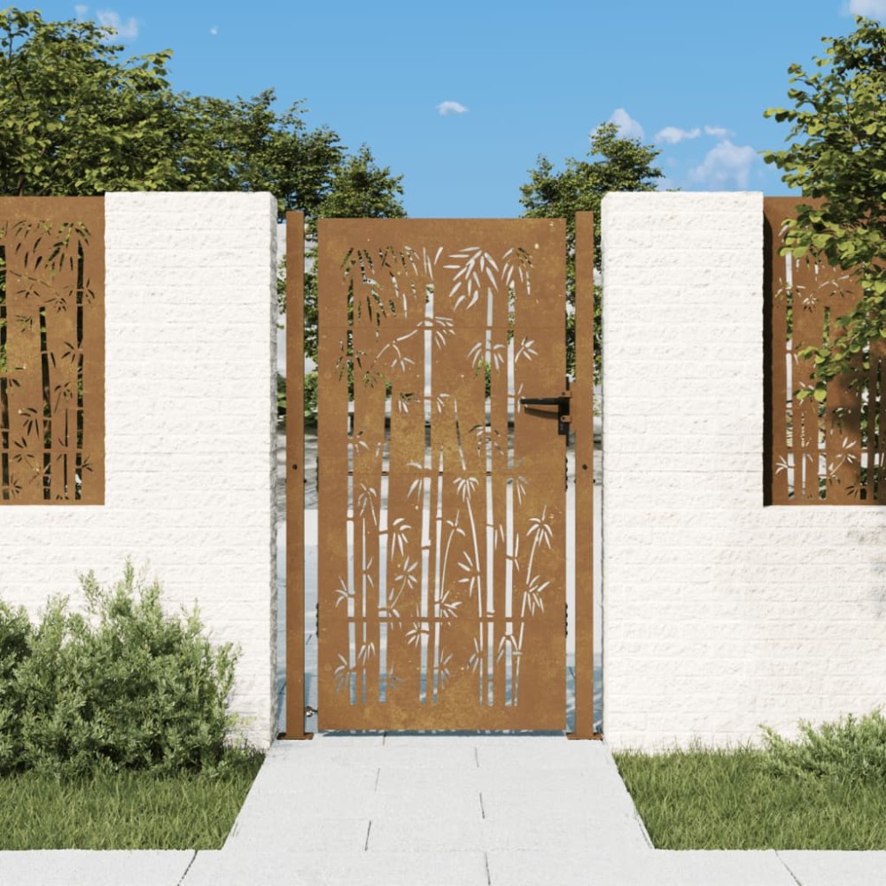 vidaXL Πύλη Κήπου με Σχέδιο Μπαμπού 105 x 205 εκ. από Ατσάλι Corten
