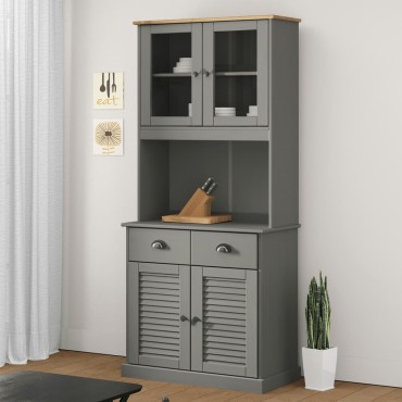 vidaXL Βιτρίνα VIGO Γκρι 78x40x175cm από Μασίφ Ξύλο Πεύκου 1 τεμ.