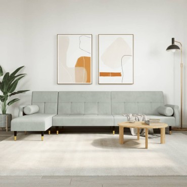 vidaXL Καναπές Κρεβάτι Γωνιακός Αν. Γκρι 271x140x70cm Βελούδινος 1 τεμ.