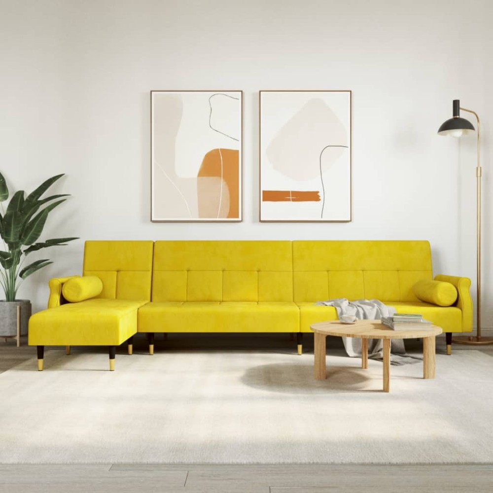 vidaXL Καναπές Κρεβάτι Γωνιακός Κίτρινος 271x140x70cm Βελούδινος 1 τεμ.