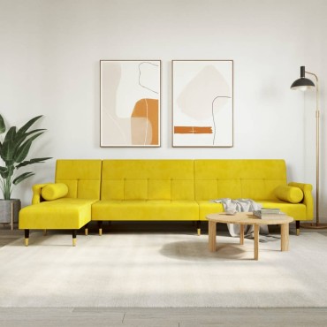 vidaXL Καναπές Κρεβάτι Γωνιακός Κίτρινος 271x140x70cm Βελούδινος 1 τεμ.