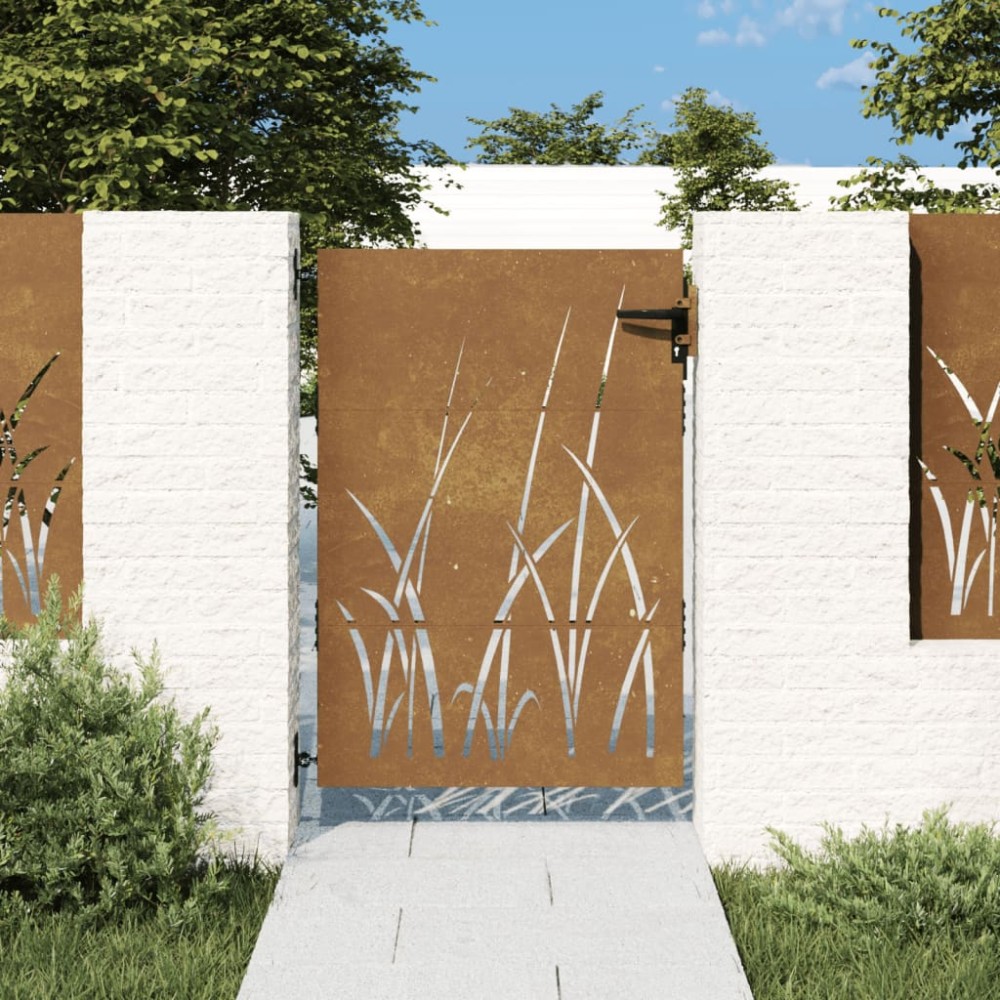 vidaXL Πύλη Κήπου με Σχέδιο Γρασίδι 85 x 125 εκ. από Ατσάλι Corten