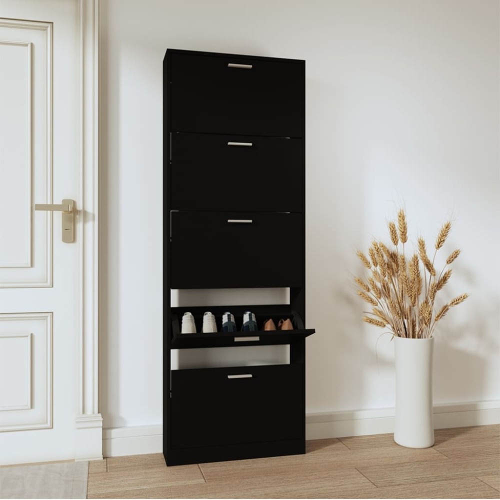 vidaXL Παπουτσοθήκη Μαύρη 59x17x169cm από Επεξεργασμένο Ξύλο