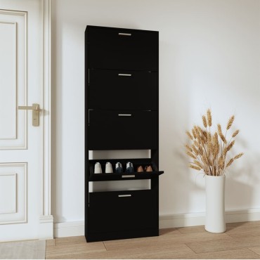 vidaXL Παπουτσοθήκη Μαύρη 59x17x169cm από Επεξεργασμένο Ξύλο