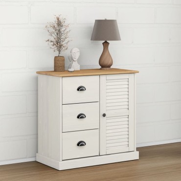 vidaXL Ντουλάπι με Συρτάρια VIGO Λευκό 78x40x75cm Μασίφ Ξύλο Πεύκου 1 τεμ.