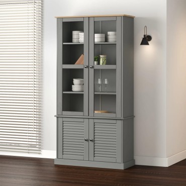 vidaXL Βιτρίνα VIGO Γκρι 85x35x170cm από Μασίφ Ξύλο Πεύκου 1 τεμ.