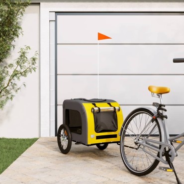 vidaXL Τρέιλερ Ποδηλάτου Κατοικίδιων Κίτρινο/Γκρι Ύφασμα Oxford/Σίδηρο
